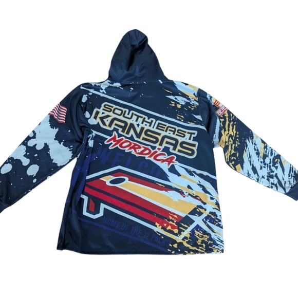 Berserk Colorful blue Kansas Cornhole Rare Graphic Hoodie Sz xL - Picture 3 of 10